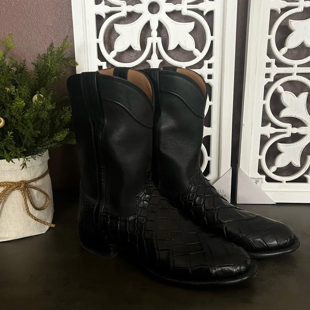 Men's Black Leather Western Boots - Picture 5 of 8